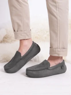 Totes Gris - Mens Isotoner Square Patterned Smart Moccasin Slippers Clearance
