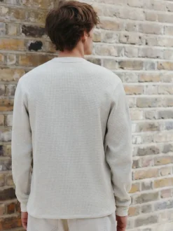 Next Gris - T-shirt manches longues à col mao Discount