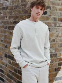 Next Gris - T-shirt manches longues à col mao Discount