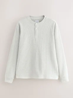 Next Gris - T-shirt manches longues à col mao Discount