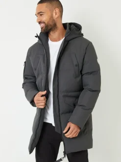 Threadbare Gris - Veste à capuche matelassée, imperméable et longue, de