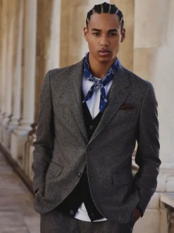 Next Gris - Veste de costume à coupe ajustée en laine mélangée à rayures à chevrons Discount