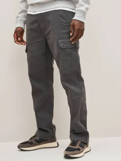 Next - Ajustement droit - Pantalon cargo stretch en coton Gris anthracite Discount
