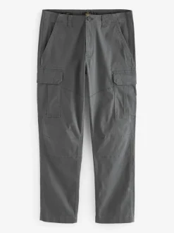 Next - Ajustement droit - Pantalon cargo stretch en coton Gris anthracite Discount