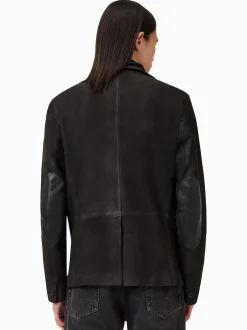 All Saints Gris Anthracite - Blazer AllSaints Survey en cuir daim gris double couche Online