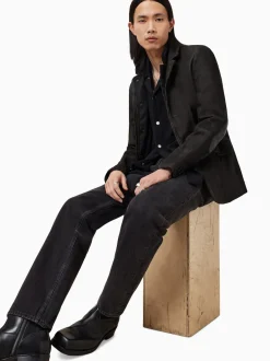 All Saints Gris Anthracite - Blazer AllSaints Survey en cuir daim gris double couche Online