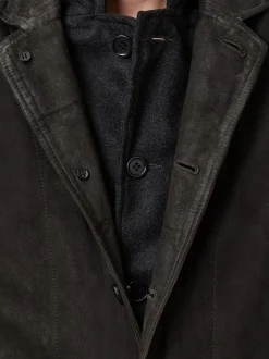 All Saints Gris Anthracite - Blazer AllSaints Survey en cuir daim gris double couche Online