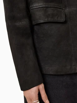 All Saints Gris Anthracite - Blazer AllSaints Survey en cuir daim gris double couche Online