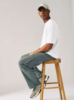 Next Gris anthracite - - Pantalon cargo stretch en coton Coupe ample Sale