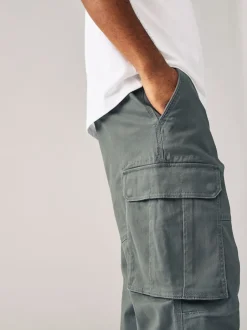 Next Gris anthracite - - Pantalon cargo stretch en coton Coupe ample Sale