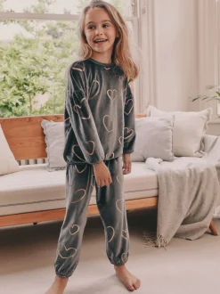 Next - Pyjama en laine polaire (9mths-16yrs) Gris anthracite cœur métallisé Discount