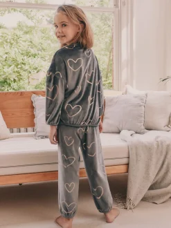 Next - Pyjama en laine polaire (9mths-16yrs) Gris anthracite cœur métallisé Discount