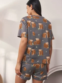 Next Gris anthracite Hamish the Highland Cow - Pyjamas ensemble shorts en 100 % coton Best