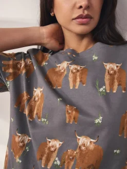 Next Gris anthracite Hamish the Highland Cow - Pyjamas ensemble shorts en 100 % coton Best