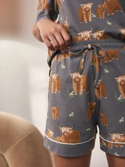 Next Gris anthracite Hamish the Highland Cow - Pyjamas ensemble shorts en 100 % coton Best