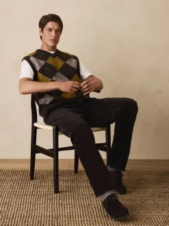 Next Gris anthracite/jaune ocre - Débardeur décontracté à col en V en maille Argyle avec laine Online