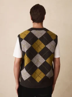 Next Gris anthracite/jaune ocre - Débardeur décontracté à col en V en maille Argyle avec laine Online