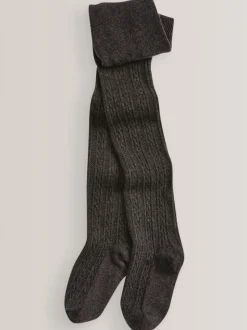 Next Gris anthracite/rose/crème - Lot de 3 collants en torsades de coton riche New