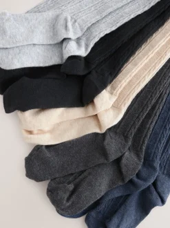 Next Gris avoine noire et bleu marine - Lot de 5 collants en torsades de coton riche Outlet