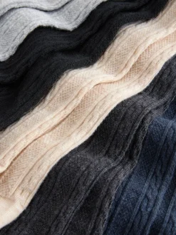 Next Gris avoine noire et bleu marine - Lot de 5 collants en torsades de coton riche Outlet