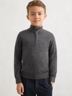 Reiss - Pull Blackhall à quart de zip en laine mérinos Gris chiné Derby Online