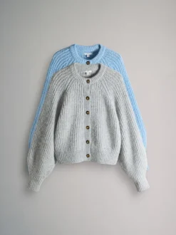 The Set Gris chiné/bleu clair - lot de 2 cardigans côtelés en maille épaisse Online