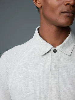 Next Gris clair - Manches longues - Polo texturé à manches longues gaufré Discount