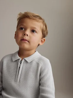 Next Gris clair - Manches longues Quarter Zip Knitted Polos (3mths-7yrs) Best