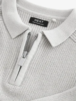 Next Gris clair - Manches longues Quarter Zip Knitted Polos (3mths-7yrs) Best