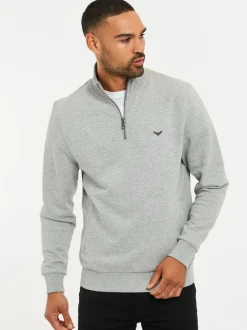 Threadbare - Sweat-shirt à col zippé Gris clair Clearance