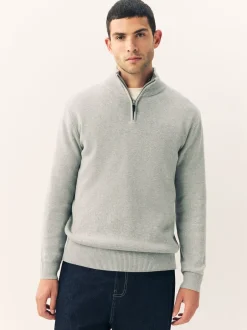 Next - Uni - Pull N.Premium Coupe classique 100% Coton Premium à fermeture éclair Gris clair Clearance