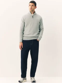 Next - Uni - Pull N.Premium Coupe classique 100% Coton Premium à fermeture éclair Gris clair Clearance