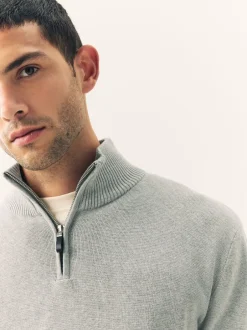 Next - Uni - Pull N.Premium Coupe classique 100% Coton Premium à fermeture éclair Gris clair Clearance