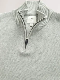 Next - Uni - Pull N.Premium Coupe classique 100% Coton Premium à fermeture éclair Gris clair Clearance