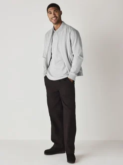 Next - Ajustement régulier - Polo Manches courtes Pique Gris clair chiné Clearance