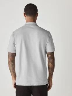 Next - Ajustement régulier - Polo Manches courtes Pique Gris clair chiné Clearance