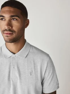 Next - Ajustement régulier - Polo Manches courtes Pique Gris clair chiné Clearance