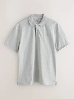Next - Ajustement régulier - Polo Manches courtes Pique Gris clair chiné Clearance