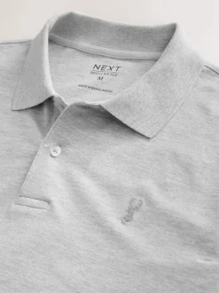 Next - Ajustement régulier - Polo Manches courtes Pique Gris clair chiné Clearance