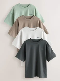 Next Gris clair/marron/gris foncé/vert - Lot de 4 T-shirts à Manches courtes avec Logo Graphique sur la Poitrine (3-16ans) Best