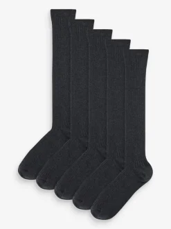 Next Gris côtelée - Paquet de 5 chaussettes à genoux en coton riche Outlet