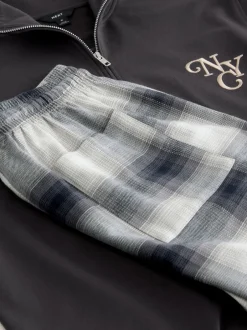 Next Gris d'ardoise - Ensemble pyjama à manches longues brodé à col zippé New