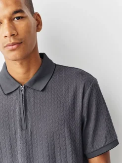 Next Gris d'ardoise - Slim Fit (Slim Fit) - Polo habillé en jacquard Best