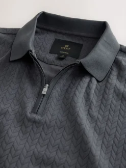 Next Gris d'ardoise - Slim Fit (Slim Fit) - Polo habillé en jacquard Best