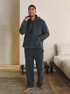 Next Gris d'ardoise - Sweat-shirt à capuche Borg à texture côtelée Discount