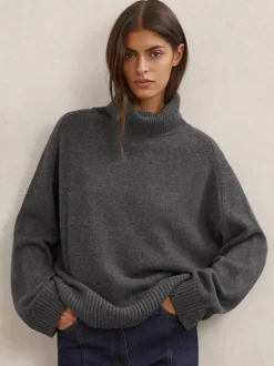 Reiss - Pull col roulé en laine et cachemire Brooklyn Gris de charbon de bois Clearance