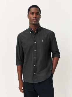 Next - Slim Fit (Slim Fit) - Chemise Oxford à manches longues Gris de charbon de bois New