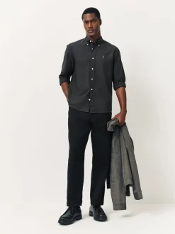 Next - Slim Fit (Slim Fit) - Chemise Oxford à manches longues Gris de charbon de bois New