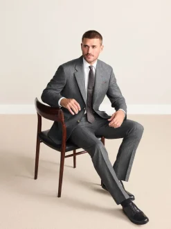 Next Gris de charbon de bois - Veste de costume à chevrons Marzotto 100% laine italienne Coupe classique Online