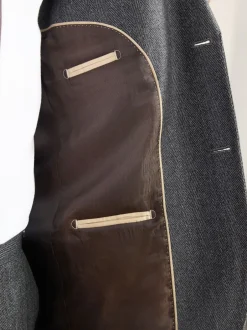 Next Gris de charbon de bois - Veste de costume à chevrons Marzotto 100% laine italienne Coupe classique Online